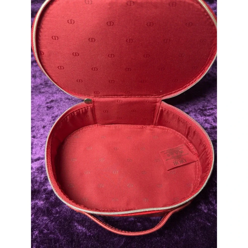 Dior Patent Red‎ Pouch Zip Cosmetic Handle Travel Bag Makeup Perfume Jewelry